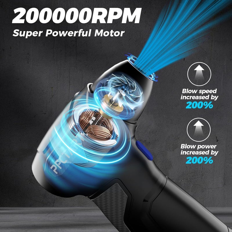 PFCTART Compressed Air Duster - 200000RPM Super Power Turbo Fan with Brushless Motor, Jet Blower, Electric Air Duster for Keyboard, PC, Car, Home Cleaning Kits Blue - Image 2